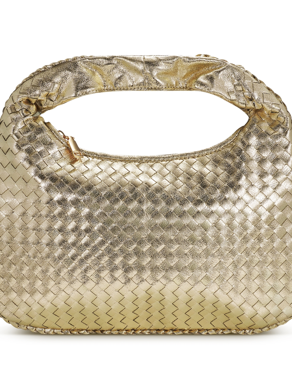 Metallic Gold Woven Hobo Bag - Women